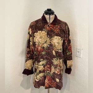 90s vintage Smith & Hawken floral barn jacket / chore coat with purple corduroy